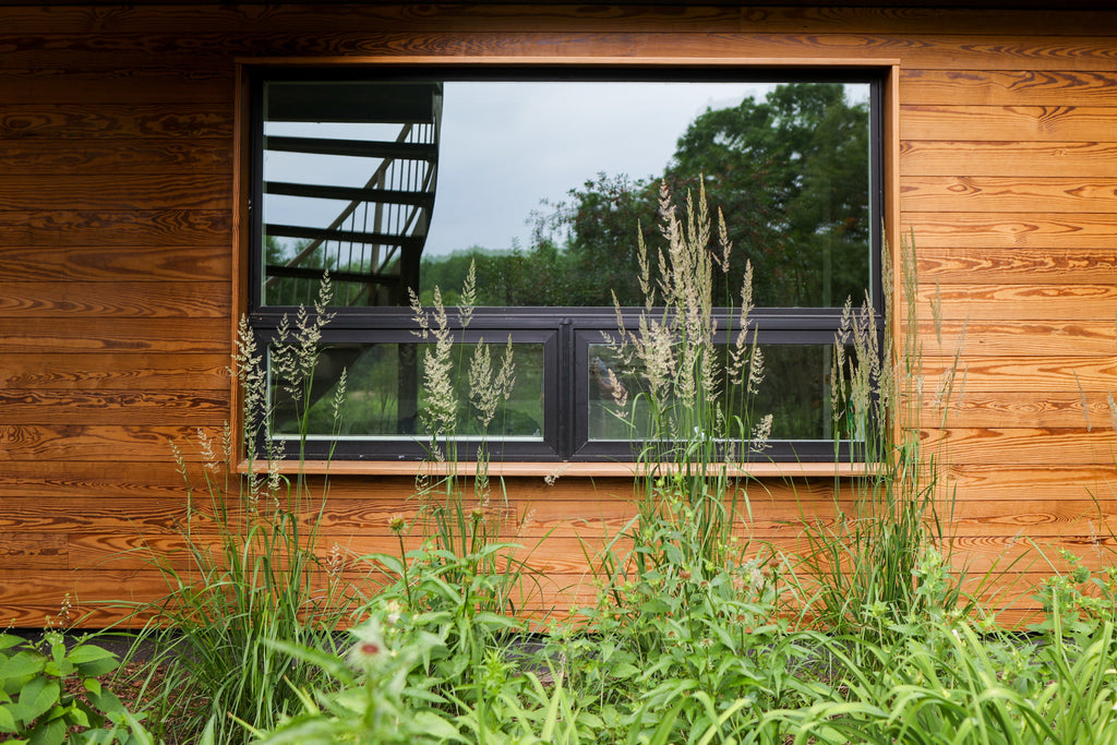 large window to wood building